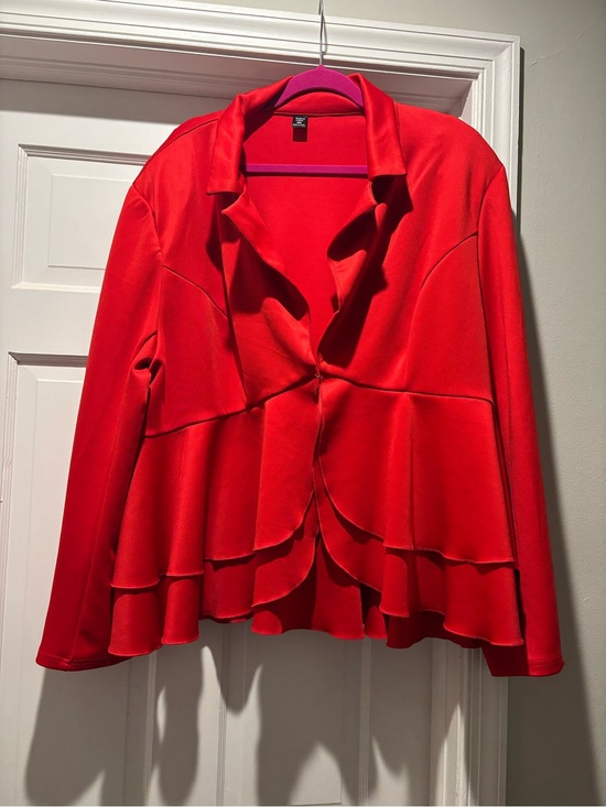 SHEIN Jackets & Blazers - SHEIN Red Ruffle-Front Women's Jacket